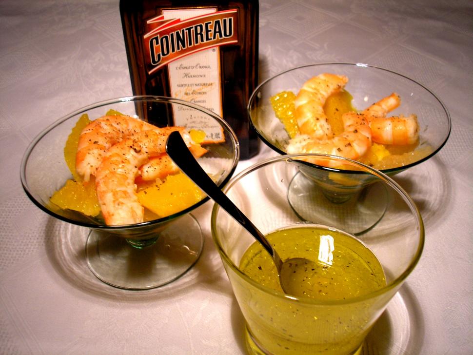 Salade de crevettes aux 2 agrumes et au Cointreau