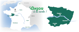 L'Anjou à la carte avec la carte de France et l'Anjou