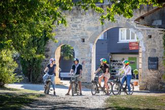 4 personnes en solex dans le vignoble du Layon